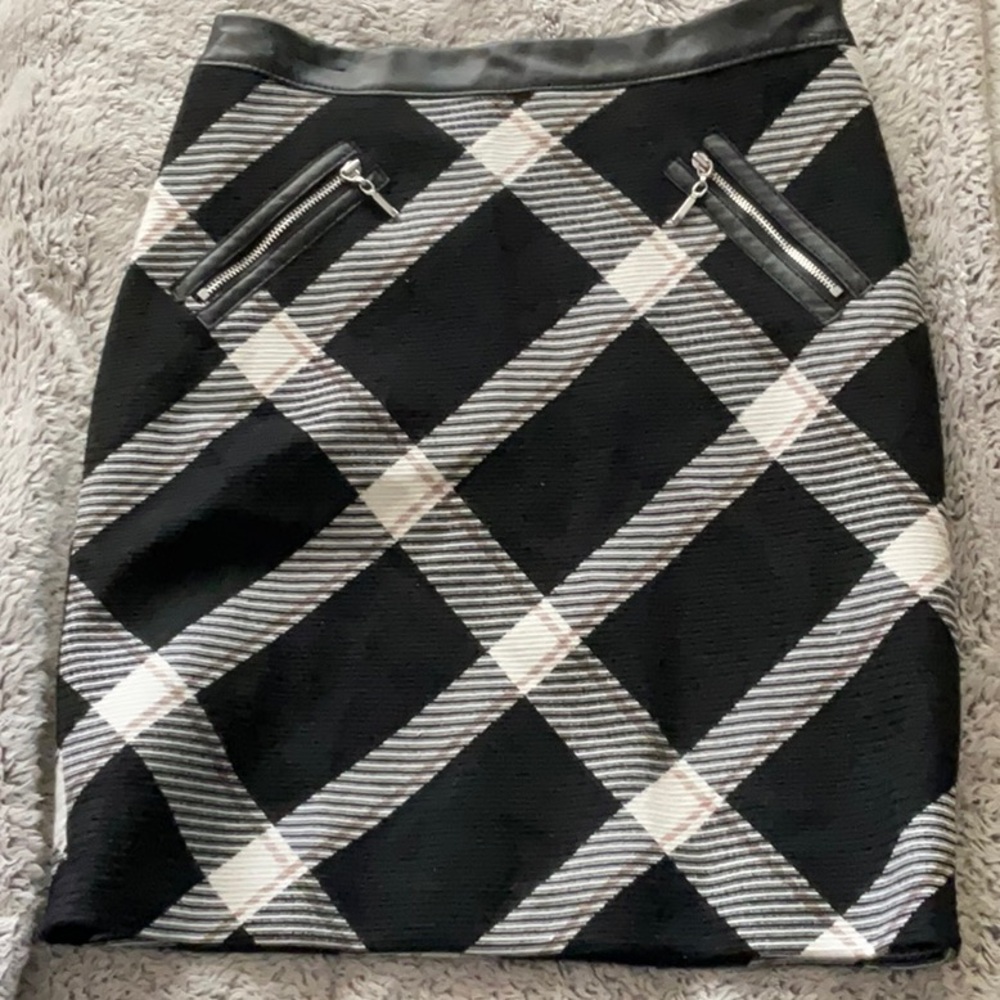 White House Black Market Tweed and Faux Leather Skirt